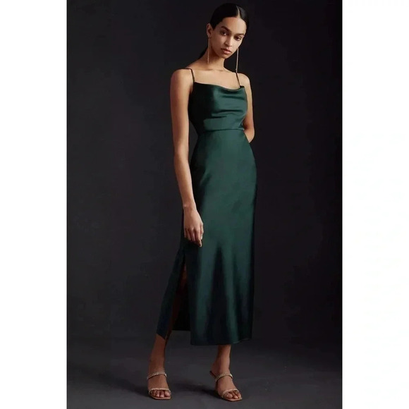 NWT Anthropologie Sachin Babi Cali Satin Cowl Neck Slip Dress Emerald Green - Picture 9 of 11